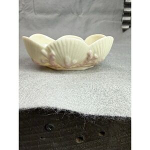 Vintage BELLEEK CLAMSHELL bowl with pink coral 3 inch 2ND MARK